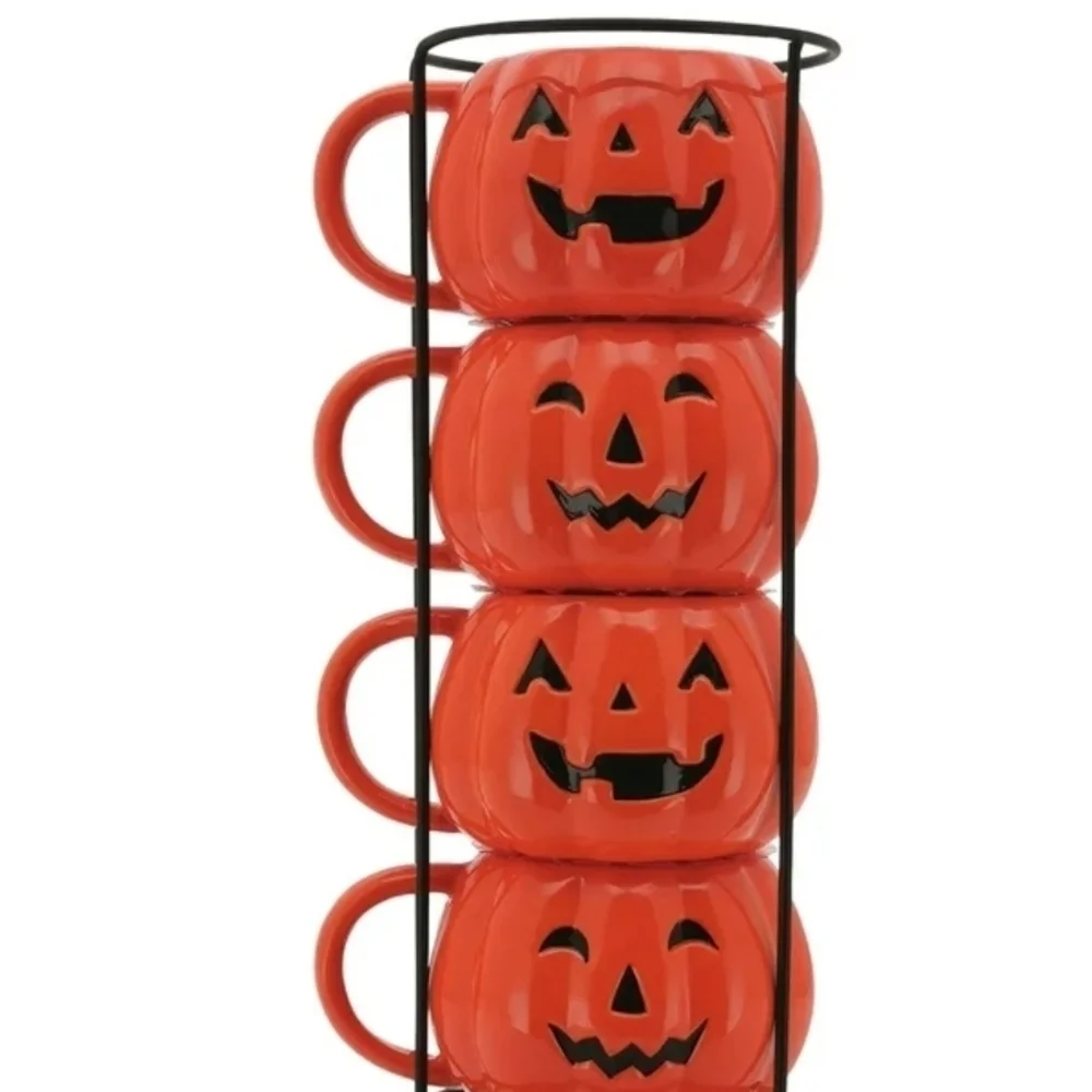 Pumpkin Face Stackable Mug Set - Orange
